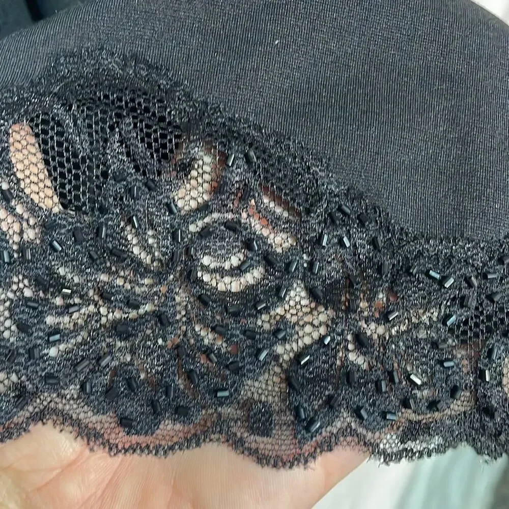 Fresh Twist 2x silk cotton spandex adjustable double straps beaded lace tank euc
